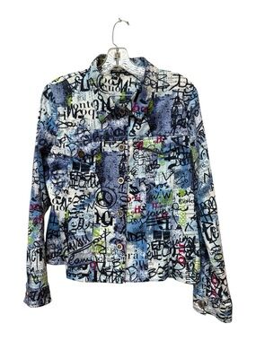 Abstract Graffiti Print Jacket Artsy Y2K Statement Size L